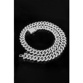 Chavin EU77BY 12 mm Gri Kalın 60 cm Taşlı Alloy Erkek Zincir