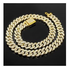 Chavin EU77SR 12 mm Gold Kalın 60 cm Taşlı Alloy Erkek Zincir
