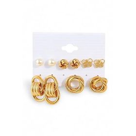 Chavin EV23SR 5 Çift Gold Halka Kelebek Kadın Küpe Seti