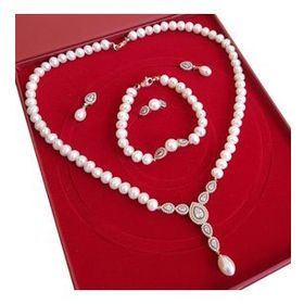Chavin İnci Rose Gümüş Kolye Küpe Bileklik Yüzük Takım Set ei71rs
