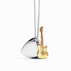 Chavin Pena Gitar Gri Gold Çelik Erkek Bayan Kolye