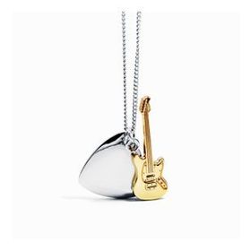 Chavin Pena Gitar Gri Gold Çelik Erkek Bayan Kolye