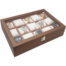 Chavin ST15-58 15'li Diamond Bronz Deri Ahşap Camlı Saat Kutusu