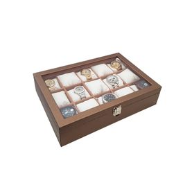 Chavin ST15-58 15'li Diamond Bronz Deri Ahşap Camlı Saat Kutusu