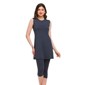 Chelly S9145 Antrasit Kadın Battal Beden Kolsuz Tesettür Mayo