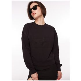 Chiara Ferragni 75CBIG02 Bisiklet Yaka Baskılı Siyah Kadın Sweatshirt