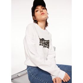 Chiara Ferragni 75CBIK06 Bisiklet Yaka Baskılı Beyaz Kadın Sweatshirt