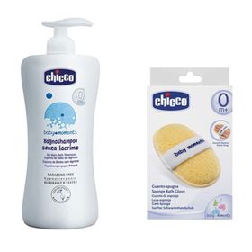 Chicco 750 ml Göz Yakmayan Saç ve Vücut Şampuanı+Chicco Sünger Banyo Eldiveni