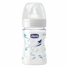 Chicco Silikon Emzikli 150 ml Mavi Desenli Cam Biberon