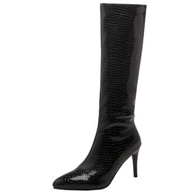 Chıcmark Stiletto Ayak Parmağı Sivri Uçlu Diz Üstü Siyah 2 Kadın Çizme