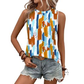Chicrise Casual Yağlı Boya Tablo Kolsuz Yuvarlak Yaka Basic Kadın Atlet