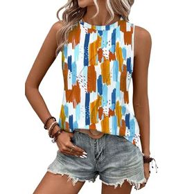 Chicrise Casual Yağlı Boya Tablo Kolsuz Yuvarlak Yaka Basic Kadın Atlet