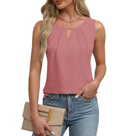 Chicrise Tank Top Keyhole Pembe V Yaka Kolsuz Kadın Bluz