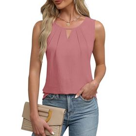 Chicrise Tank Top Keyhole Pembe V Yaka Kolsuz Kadın Bluz
