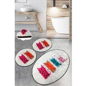 Chilai Home Baby Cats Djt 3'lü Set Paspas Kaymaz Taban Yıkanabilir Banyo Halısı Klozet Takımı