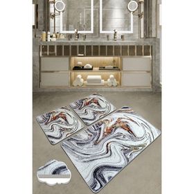 Chilai Home Blur 3'lü Set Paspas Yıkanabilir Kaymaz Taban Banyo Halısı Klozet Takımı