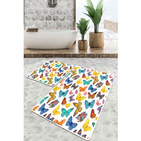 Chilai Home Butterfly Valley Djt 2'li Set Banyo Paspası Kaymaz Tabanlı Banyo Halısı Klozet Takımı