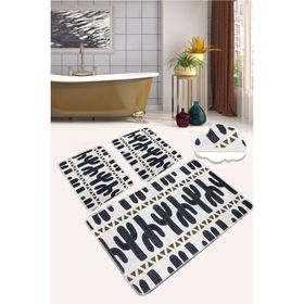 Chilai Home Cactus Time Djt 3'lü Set Paspas Kaymaz Taban Yıkanabilir Banyo Halısı Klozet Takımı