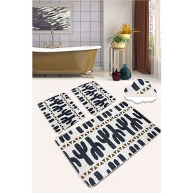 Chilai Home Cactus Time Djt 3'lü Set Paspas Kaymaz Taban Yıkanabilir Banyo Halısı Klozet Takımı