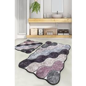 Chilai Home Circle Mor 2'li Set Djtyıkanabilir Kaymaz Taban Paspas Banyo Halısı Klozet Takımı