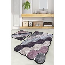 Chilai Home Circle Mor 2'li Set Djtyıkanabilir Kaymaz Taban Paspas Banyo Halısı Klozet Takımı