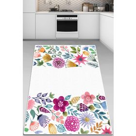 Chilai Home Drenaj 80x150 cm Beyaz Çiçek Desenli DJT Mutfak Halısı