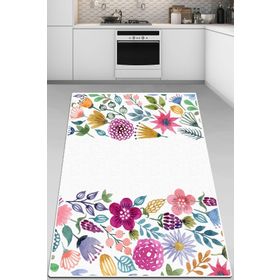 Chilai Home Drenaj 80x150 cm Beyaz Çiçek Desenli DJT Mutfak Halısı