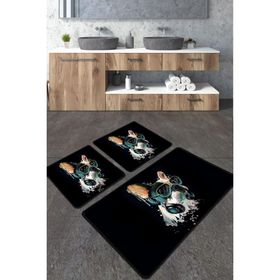 Chilai Home Glasses Dog Djt 3'lü Set Banyo Paspası Kaymaz Tabanlı Banyo Halısı Klozet Takımı
