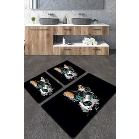 Chilai Home Glasses Dog Djt 3'lü Set Banyo Paspası Kaymaz Tabanlı Banyo Halısı Klozet Takımı