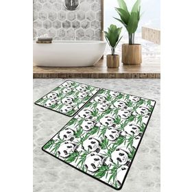 Chilai Home Green Panda Djt 2'li Set Banyo Paspası Kaymaz Tabanlı Banyo Halısı Klozet Takımı