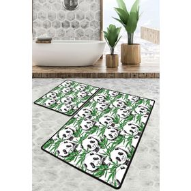 Chilai Home Green Panda Djt 2'li Set Banyo Paspası Kaymaz Tabanlı Banyo Halısı Klozet Takımı