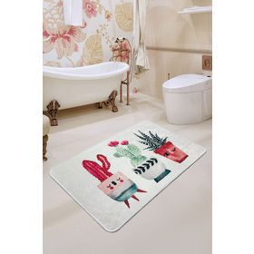 Chilai Home Happy Cactus Djt Ekru 70x120 cm Kaymaz Yıkanabilir Banyo HalısI