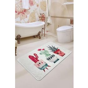 Chilai Home Happy Cactus Djt Ekru 70x120 cm Kaymaz Yıkanabilir Banyo HalısI