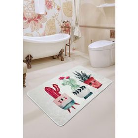 Chilai Home Happy Cactus Djt Ekru 70x120 cm Kaymaz Yıkanabilir Banyo HalısI