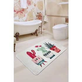 Chilai Home Happy Cactus Djt Ekru 70x120 cm Kaymaz Yıkanabilir Banyo HalısI