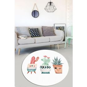 Chilai Home Happy Cactus Djt Ekru Çap Kaymaz Taban Yıkanabilir 140x140 cm Halı