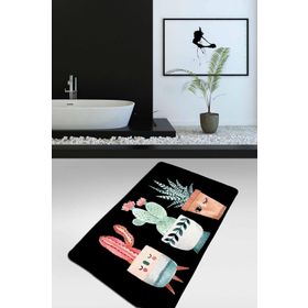 Chilai Home Happy Cactus Djt Siyah 70x120 cm Kaymaz Yıkanabilir Banyo Halısı