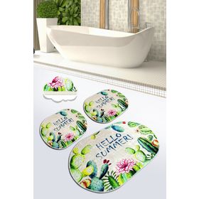 Chilai Home Hello Summer 3'lü Set Paspas Yıkanabilir Kaymaz Taban Banyo Halısı Klozet Takımı