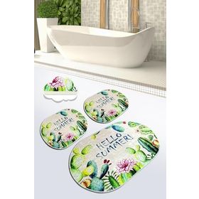 Chilai Home Hello Summer 3'lü Set Paspas Yıkanabilir Kaymaz Taban Banyo Halısı Klozet Takımı