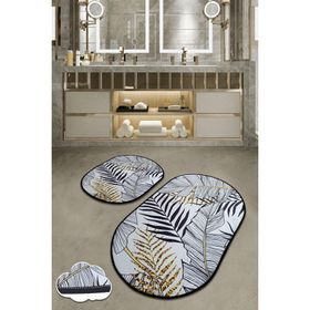 Chilai Home Herbal 2'li Set Paspas Yıkanabilir Kaymaz Taban Banyo Halısı Klozet Takımı