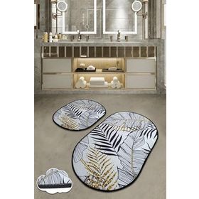 Chilai Home Herbal 2'li Set Paspas Yıkanabilir Kaymaz Taban Banyo Halısı Klozet Takımı