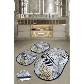 Chilai Home Herbal 3'lü Set Paspas Yıkanabilir Kaymaz Taban Banyo Halısı Klozet Takımı