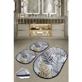 Chilai Home Herbal 3'lü Set Paspas Yıkanabilir Kaymaz Taban Banyo Halısı Klozet Takımı
