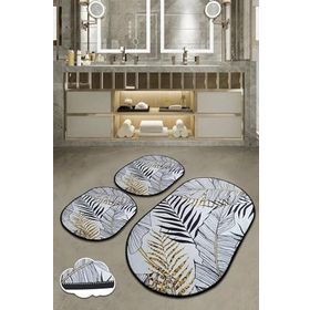 Chilai Home Herbal 3'lü Set Paspas Yıkanabilir Kaymaz Taban Banyo Halısı Klozet Takımı