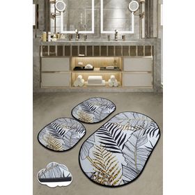 Chilai Home Herbal 3'lü Set Paspas Yıkanabilir Kaymaz Taban Banyo Halısı Klozet Takımı