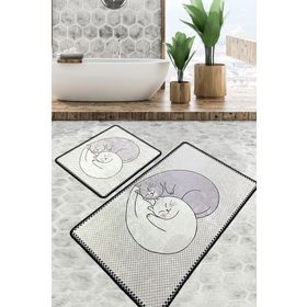 Chilai Home Katt Djt 2'li Set Yıkanabilir Kaymaz Taban Banyo Halısı