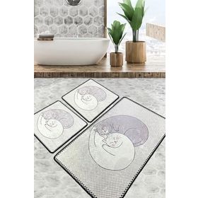 Chilai Home Katt Djt 3'lü Set Yıkanabilir Kaymaz Taban Banyo Halısı