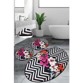 Chilai Home Marken Djt 3'lü Set Paspas Kaymaz Taban Yıkanabilir Banyo Halısı Klozet Takımı
