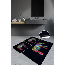 Chilai Home Olifant Siyah 3'lü Set Paspas Yıkanabilir Kaymaz Taban Banyo Halısı Klozet Takımı