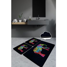 Chilai Home Olifant Siyah 3'lü Set Paspas Yıkanabilir Kaymaz Taban Banyo Halısı Klozet Takımı